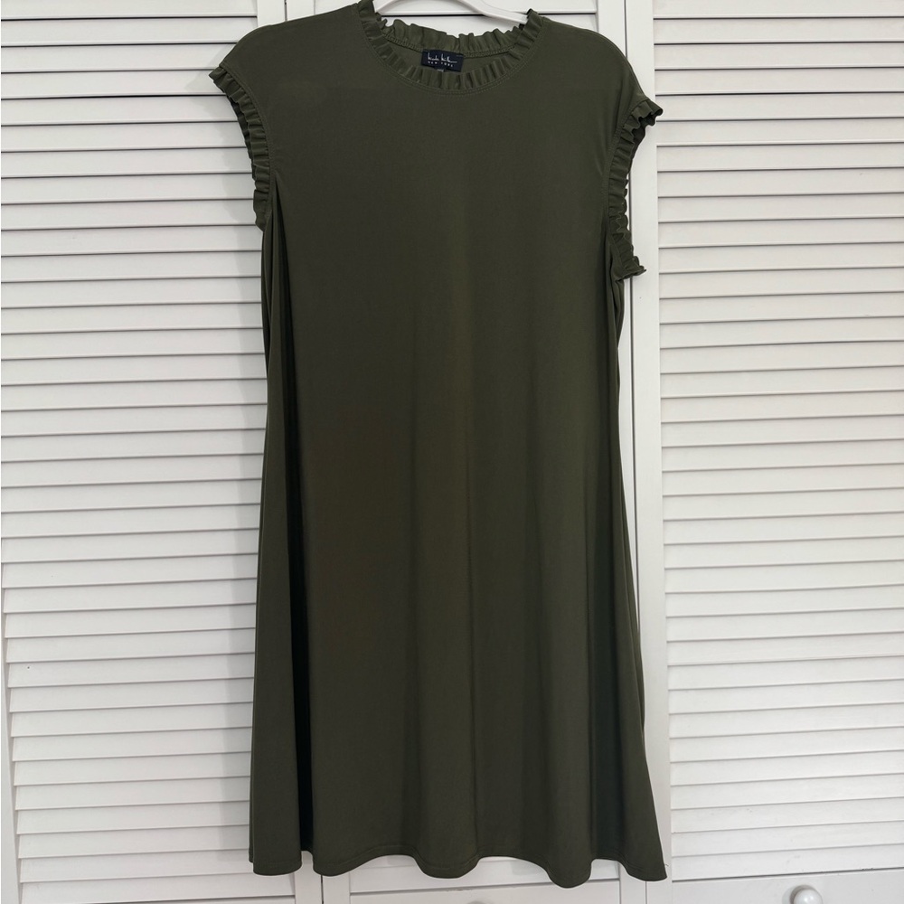 Nicole Miller Sleeveless Olive Green Ruffled Mini Dress Made in USA Sz XL